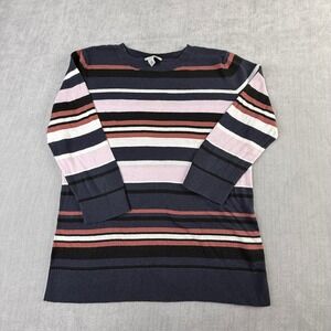 Halogen Womens Striped Crew Neck Sweater Navy Pink Multi Color Knit Top Large